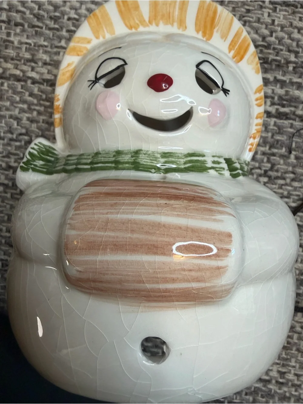 Vintage ceramic Mr. and Mrs. Snowman Candle/ Light Cover Set